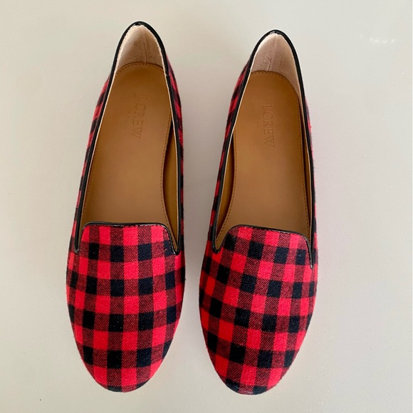 J. Crew Shoes - EUC J.Crew Red & Black Buffalo Plaid Loafers Sz 9, fits like 8.5